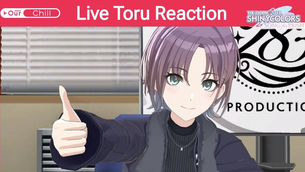 Edited image of Toru Asakura from Idolmaster Shiny Colors giving a thumbs up with the caption 'Live Toru Reaction' added above.